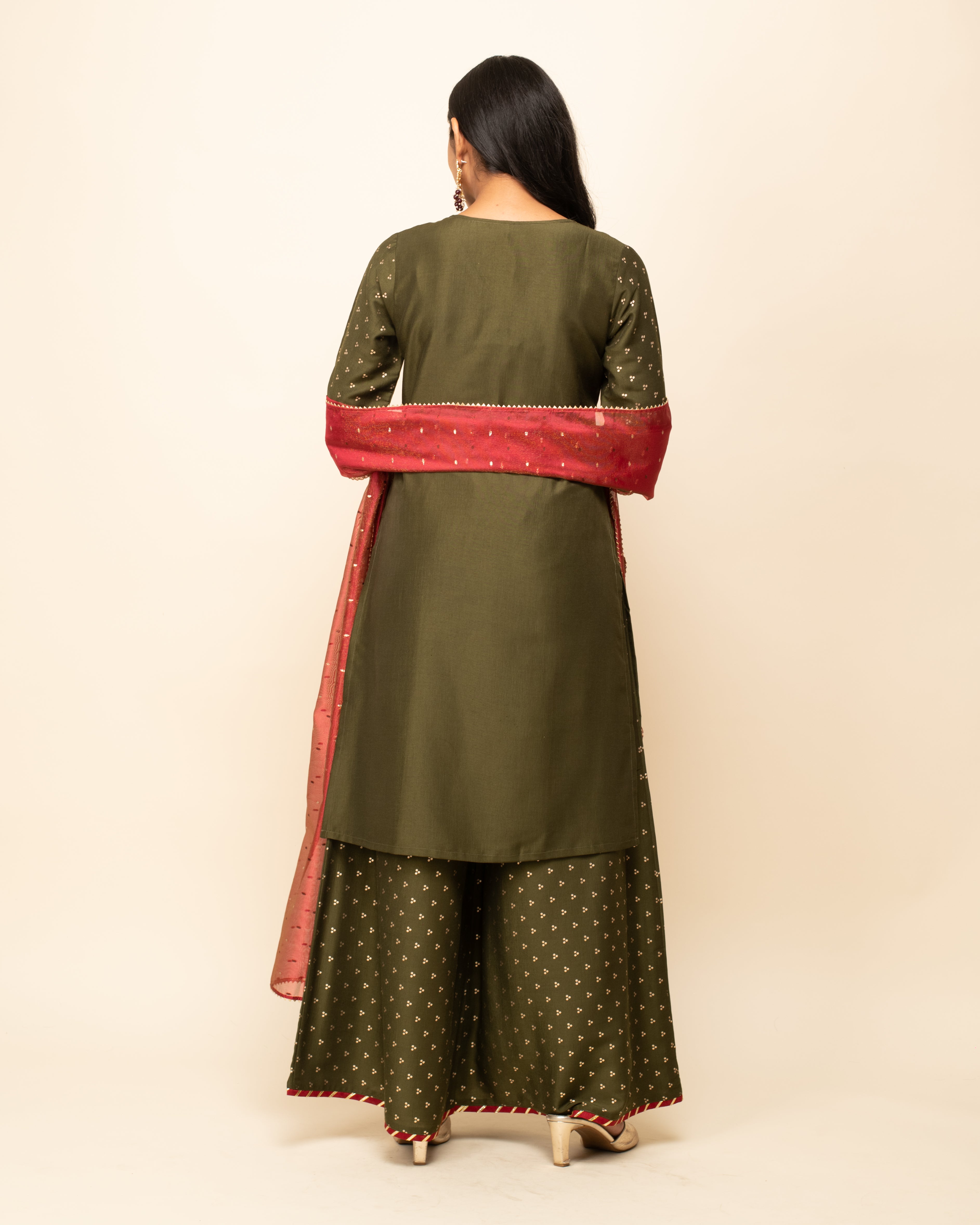 Women's Green Silk Blend Straight Kurta Palazzo Set with dupatta - Fiorra