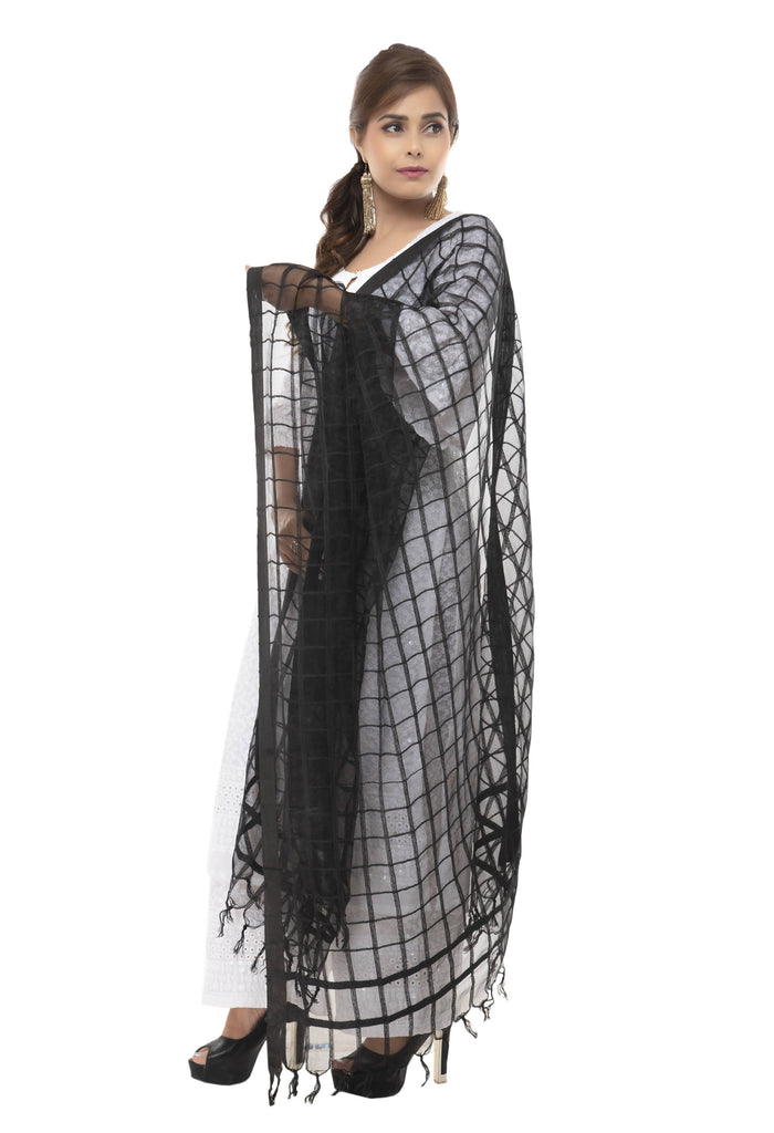 Women's Cotton Square Black Dupatta Mfd0037