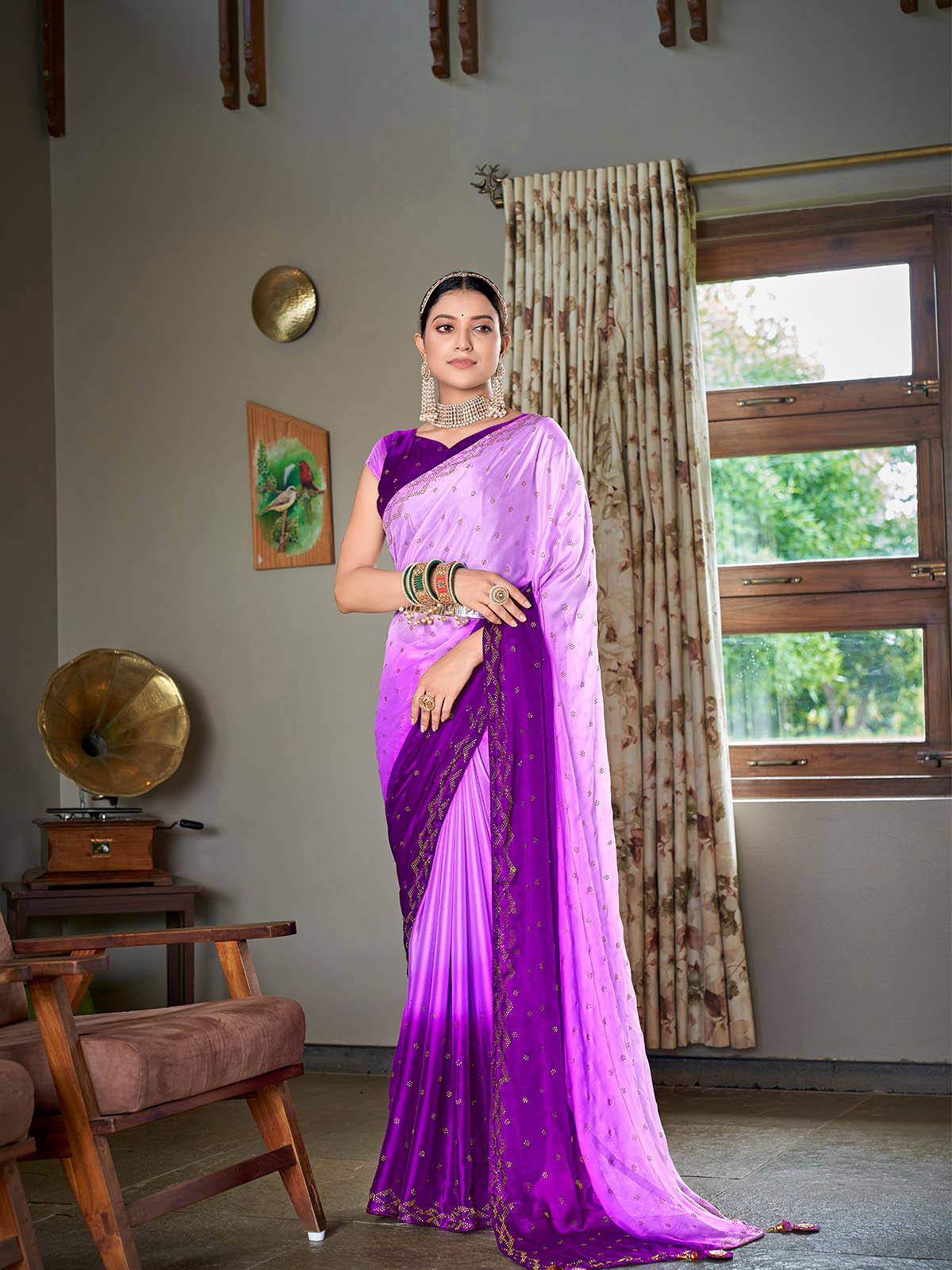 Women's Lavender Rangoli Silk Sequin Saree - Odette