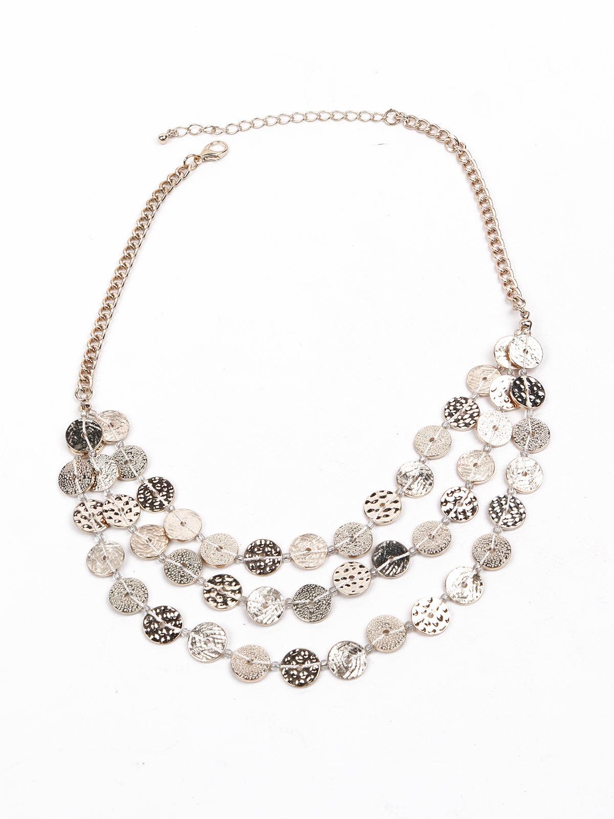 Women's Layered Button Styled Necklace-Silver - Odette