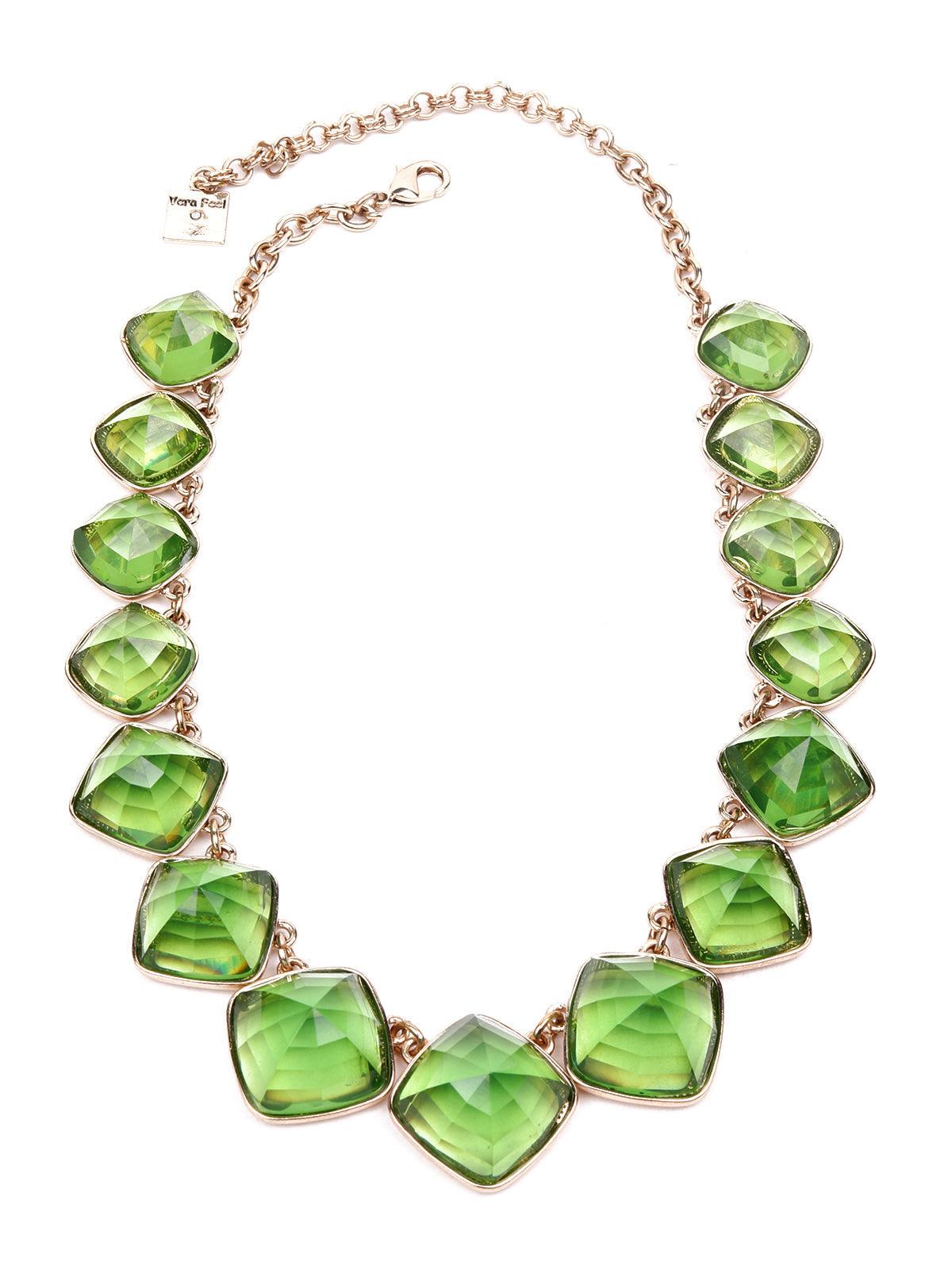 Women's Leaf Textured Statement Necklace-Green - Odette