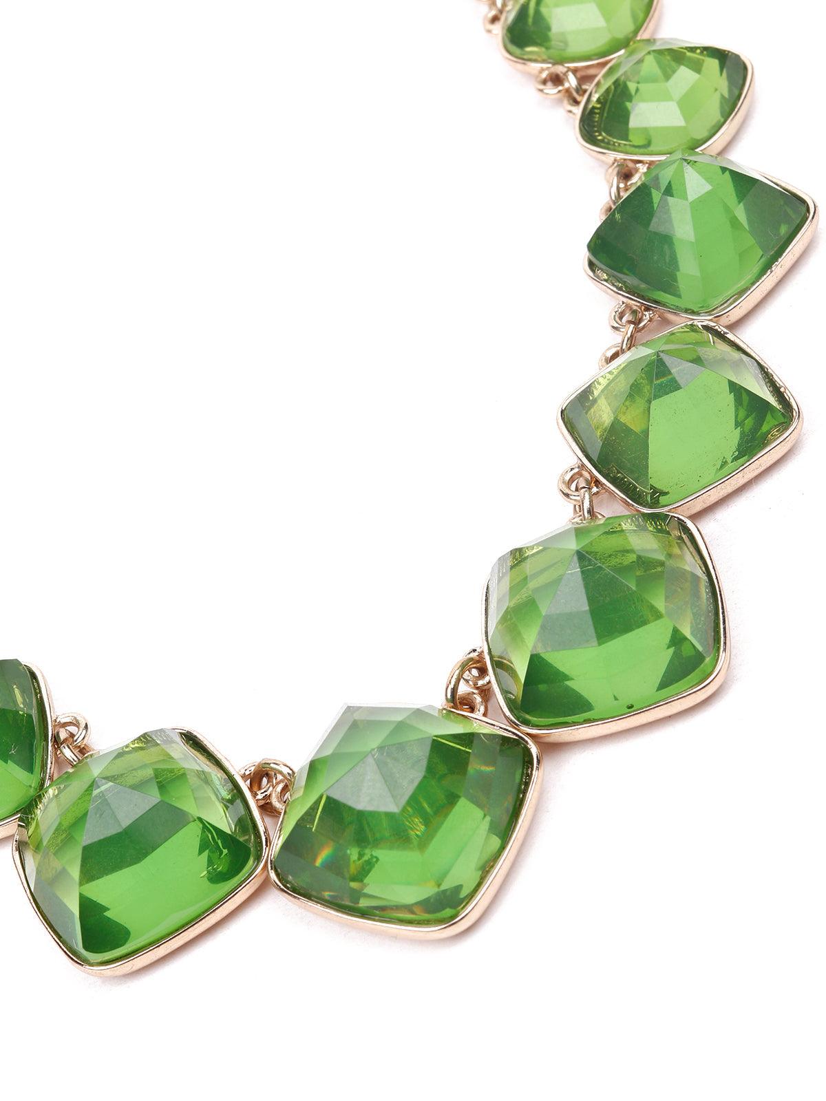 Women's Leaf Textured Statement Necklace-Green - Odette