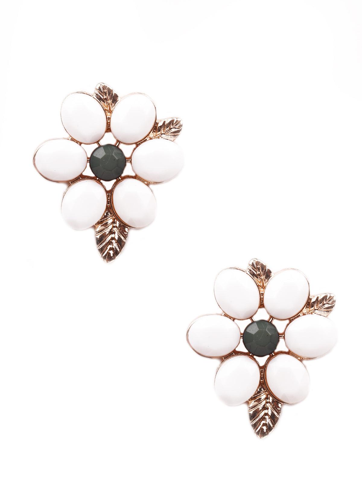 Women's Leafy Gorgeous White Statement Earrings - Odette