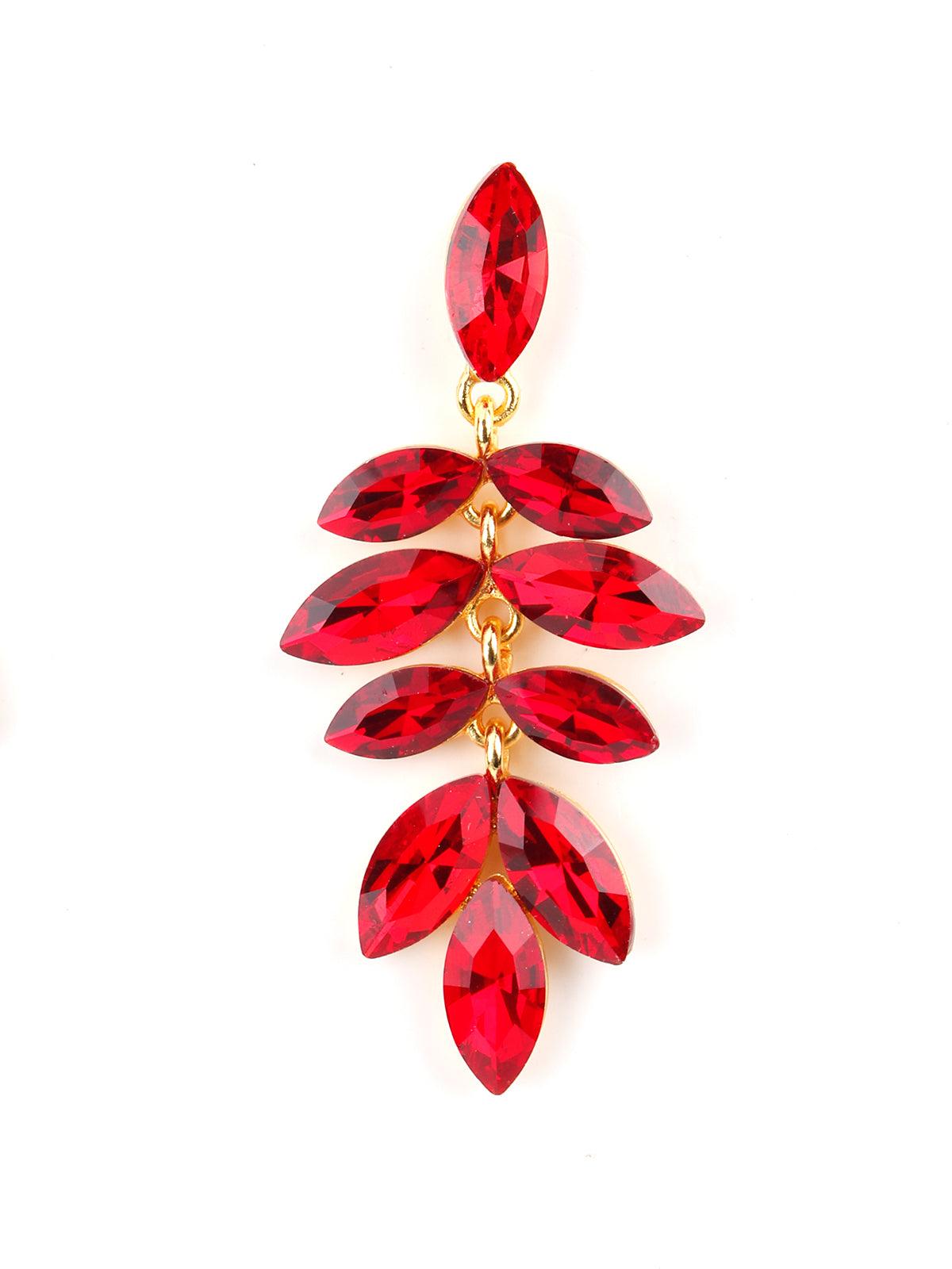 Women's Leafy Red Bright Dangle Earrings - Odette