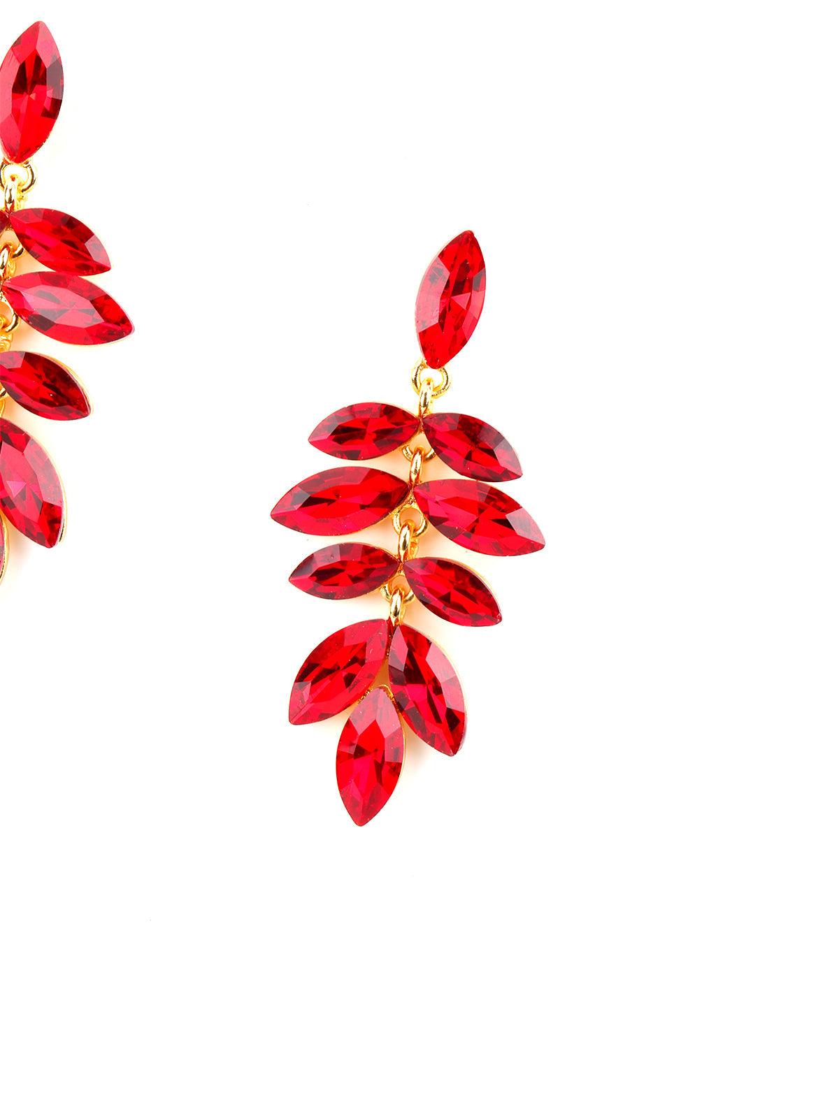 Women's Leafy Red Bright Dangle Earrings - Odette