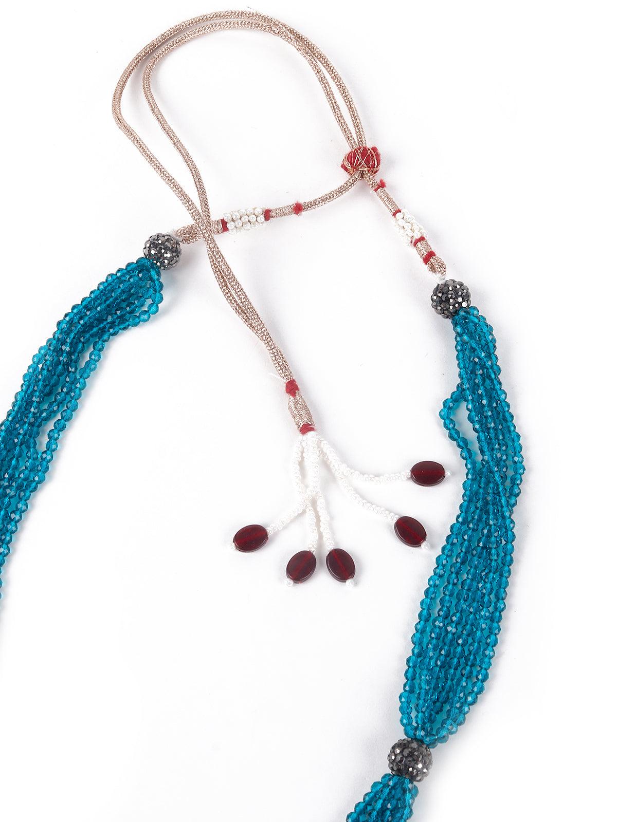 Women's Light Blue Beautiful Beaded Pendant Necklace Set - Odette