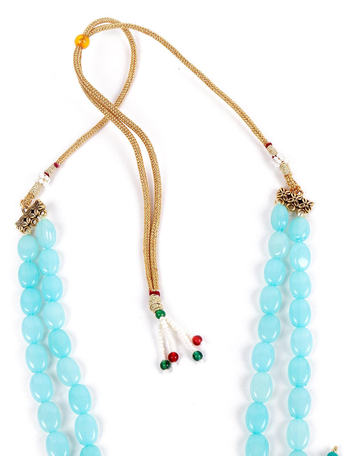 Women's Light Blue Kundan Work Necklace Set For Women - Odette