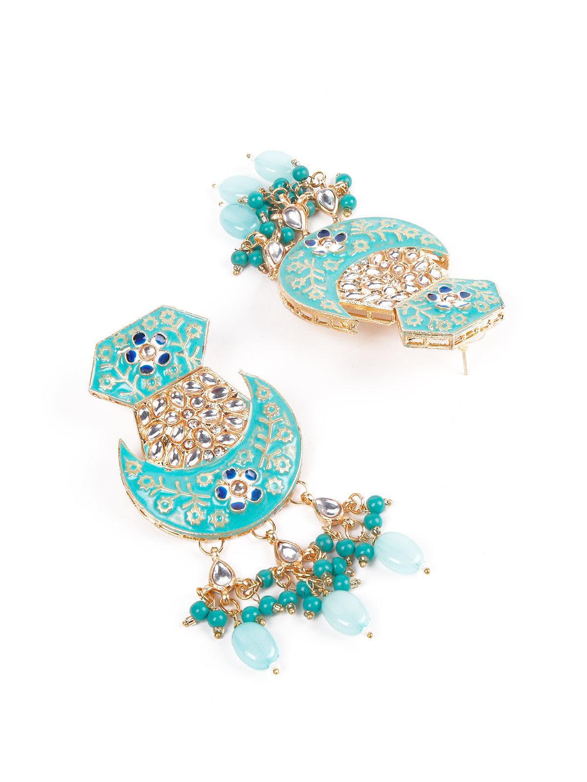 Women's Light Blue Kundan Work Necklace Set For Women - Odette