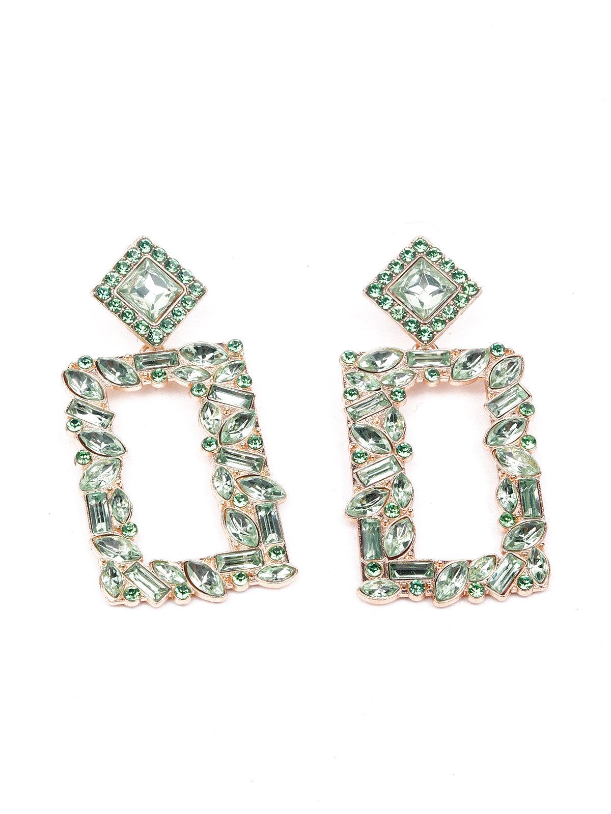 Women's Light Green Crystal Statement Earrings - Odette