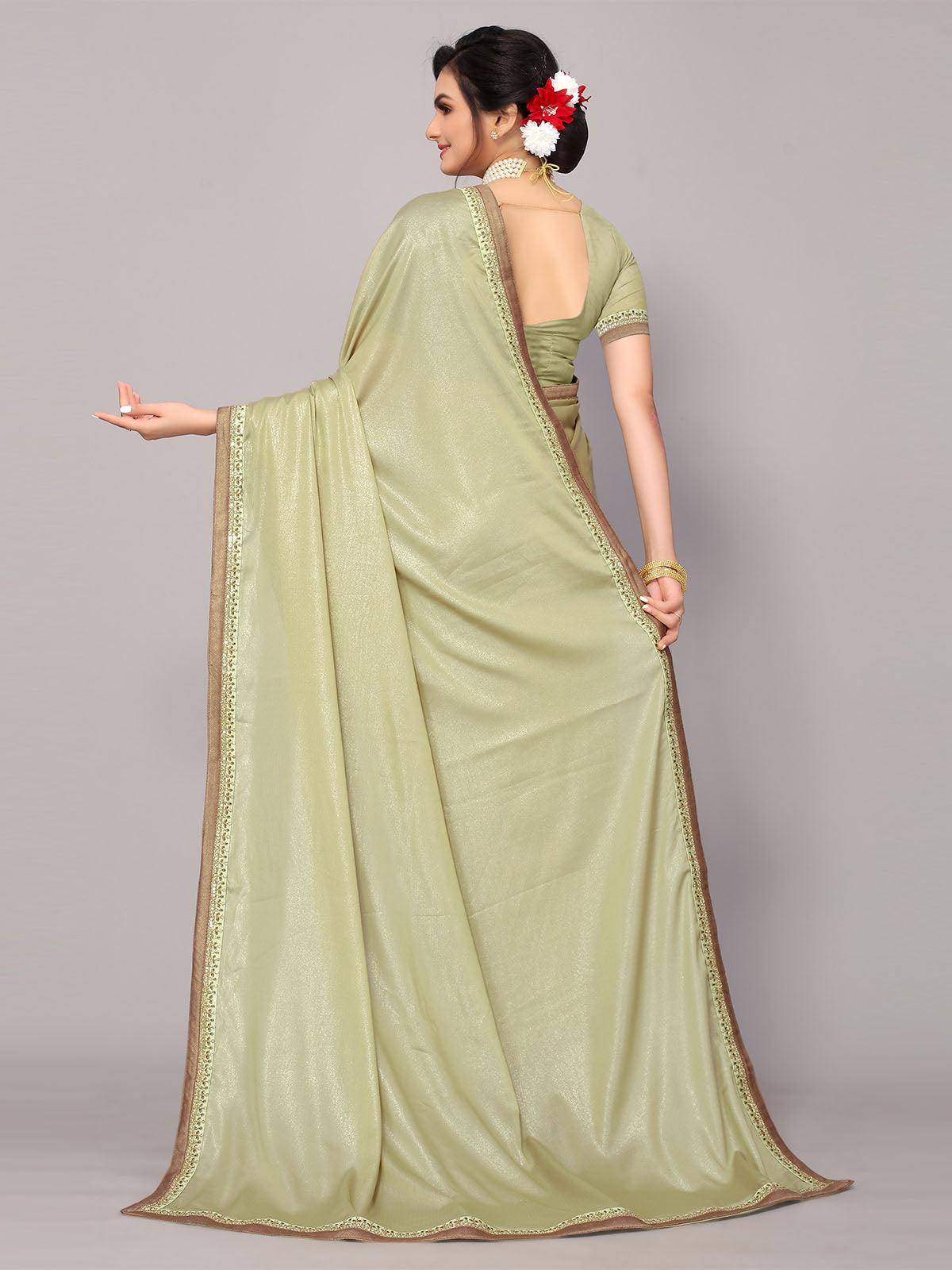 Women's Light Green Poly Silk Embroidery Border Work Saree With Blouse - Odette