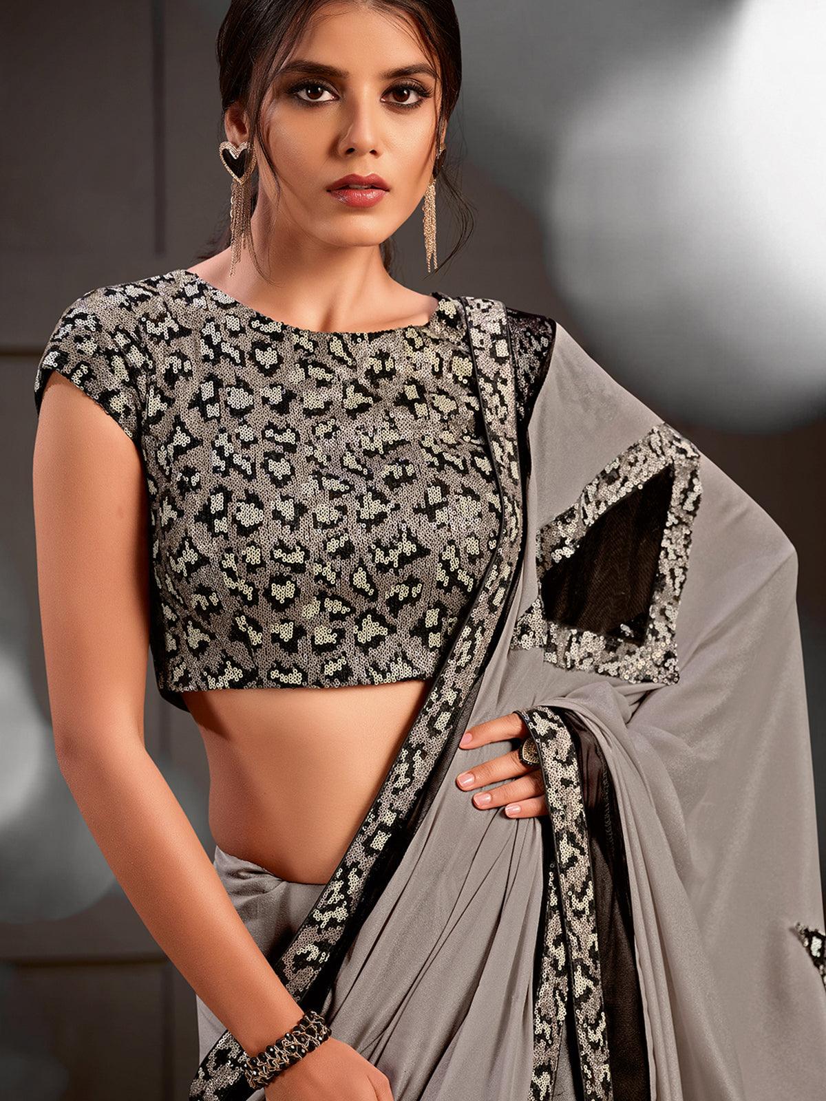 Miya George in a grey ruffle saree – South India Fashion