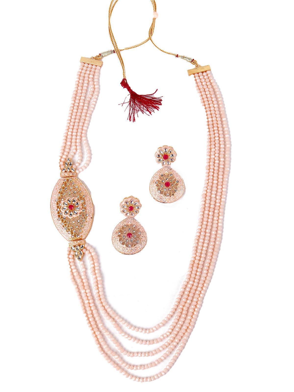 Women's Light Peach Designer Elegant Necklace Set For Women - Odette