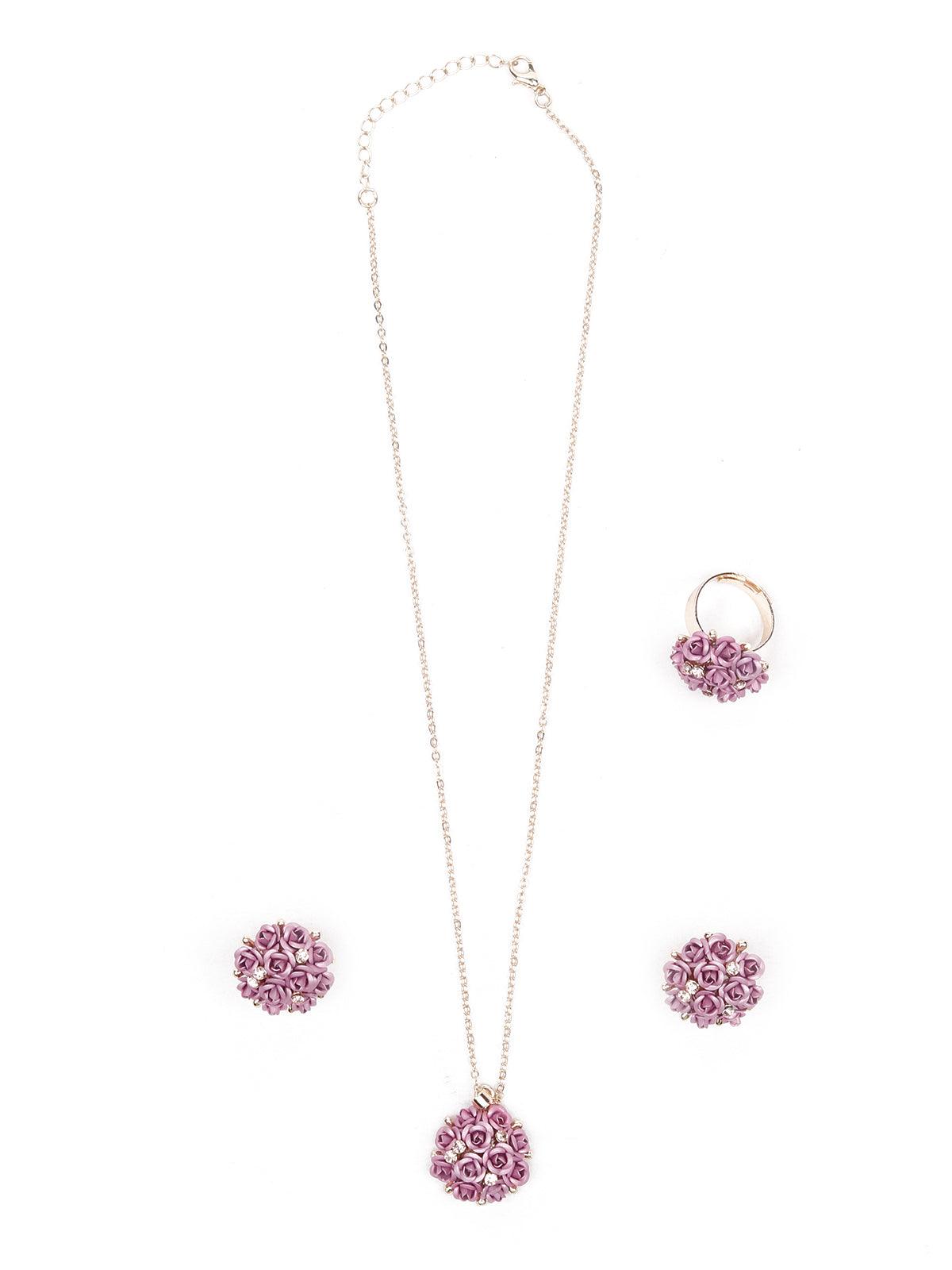 Women's Lilac Floral Pendant Necklace Set - Odette