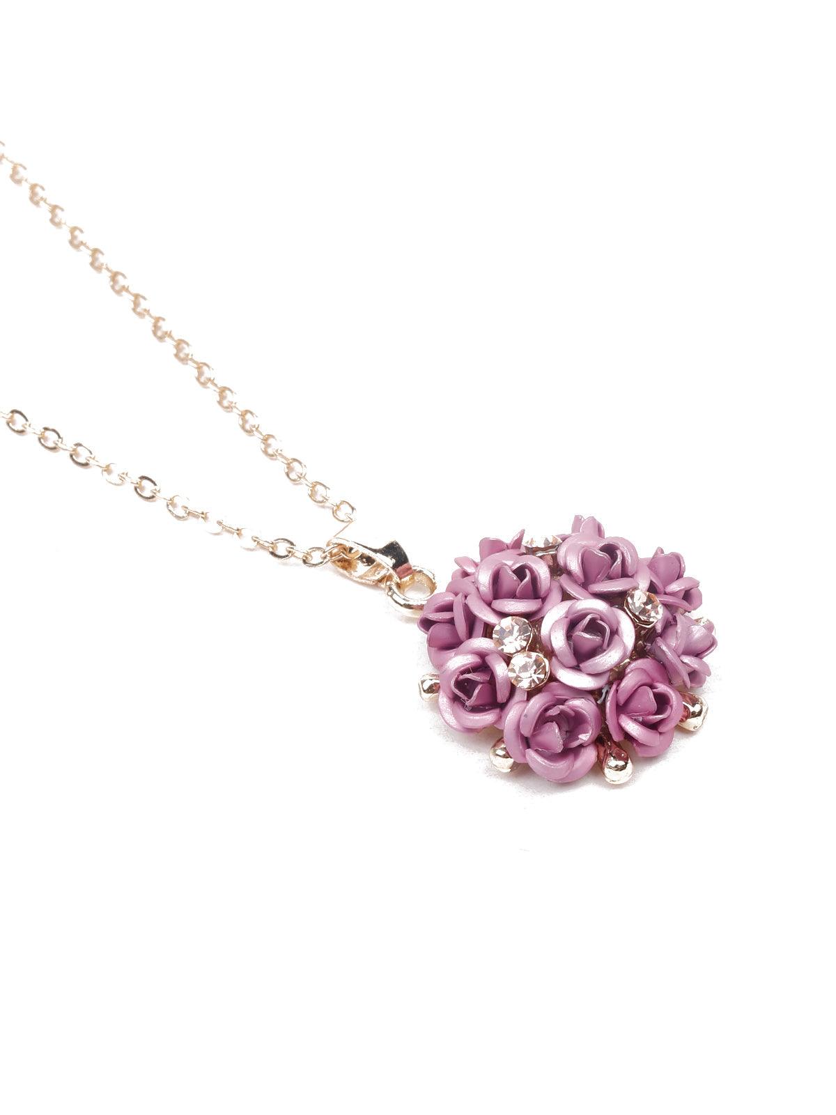 Women's Lilac Floral Pendant Necklace Set - Odette