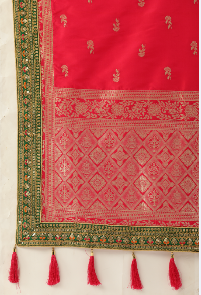 Women's Limegreen - Poly Silk Jacquard Woven Work Stitched Lehenga - Royal Dwells