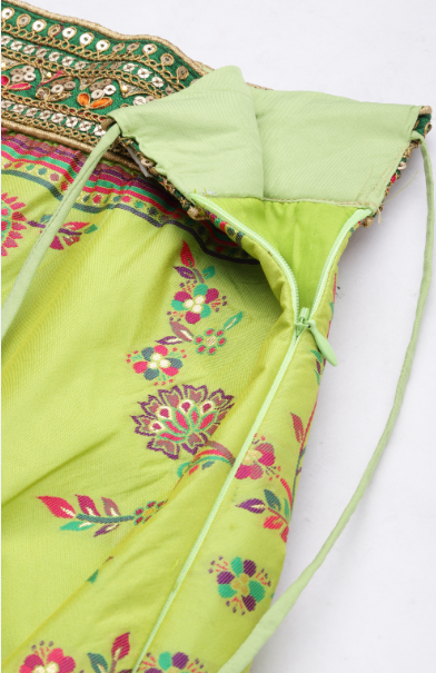 Women's Limegreen - Poly Silk Jacquard Woven Work Stitched Lehenga - Royal Dwells