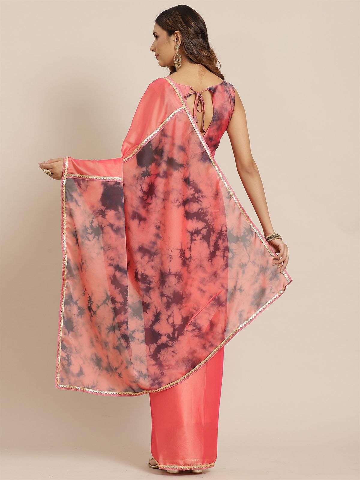 Women's Liva Pink Digital Print Saree With Blouse Piece - Odette