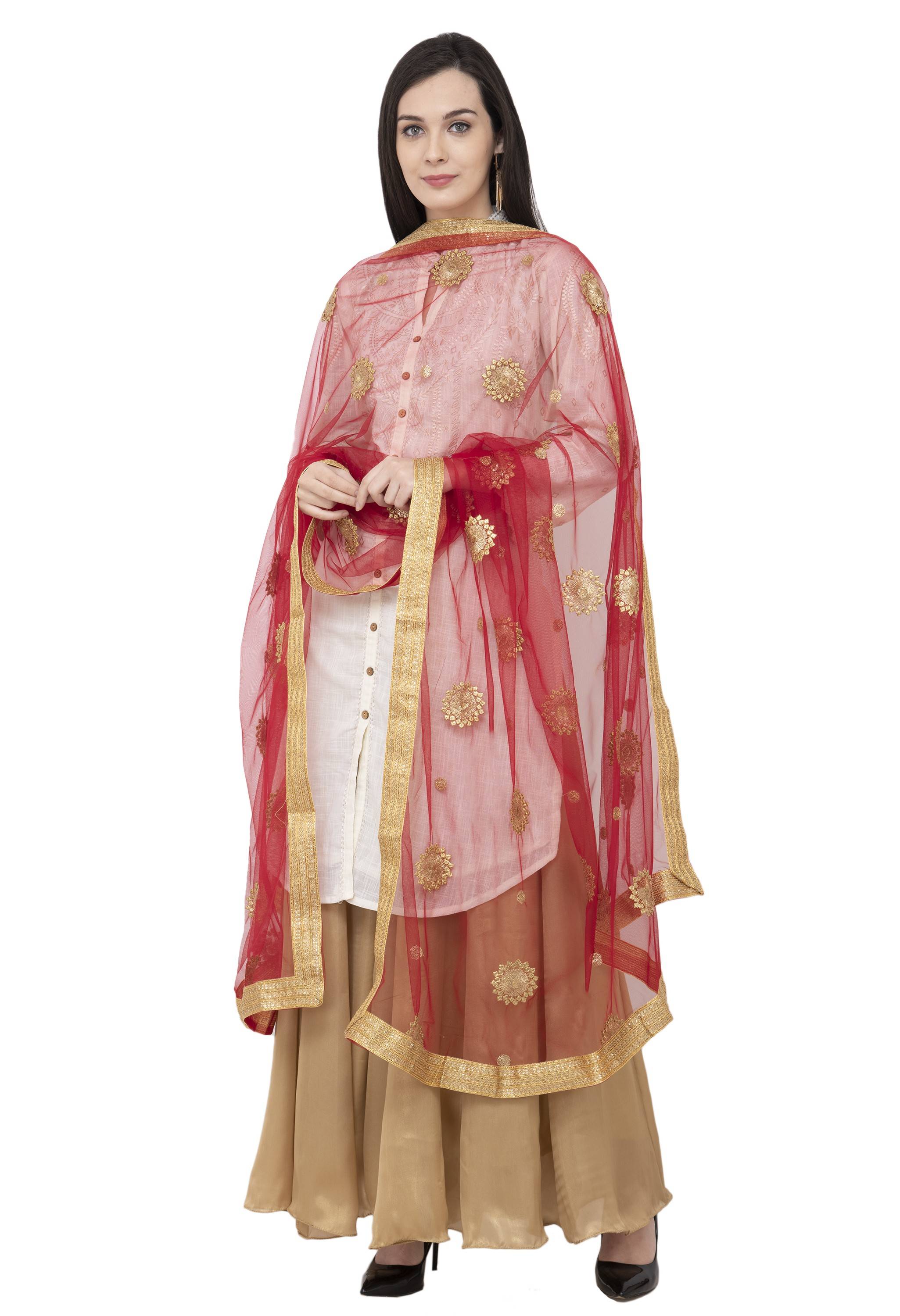 A R SILK Net Zari Flower Fancy Dupatta Mehroon Color Dupatta or Chunni