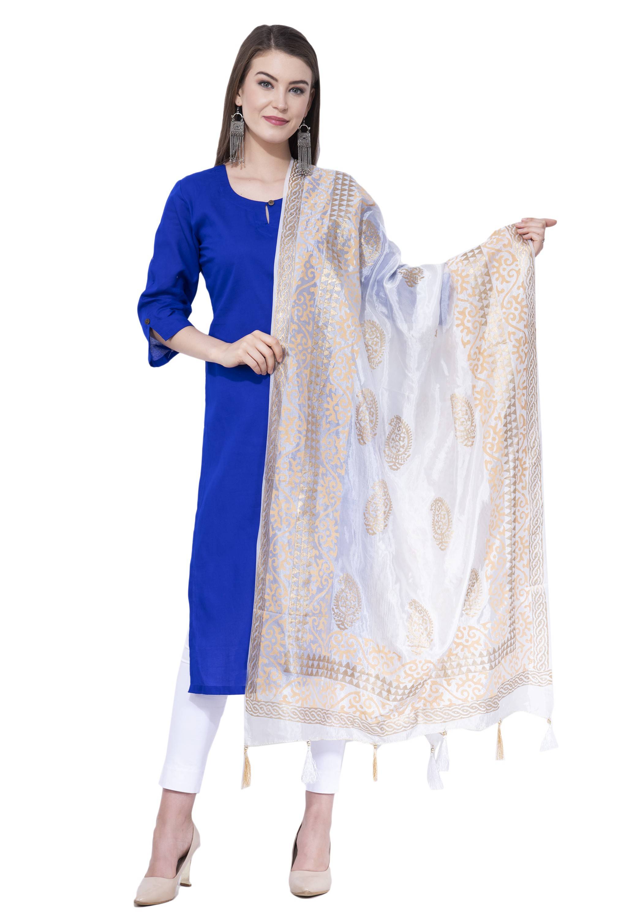 A R SILK White Color Silk pahadi Silk Dupattas and Chunnis
