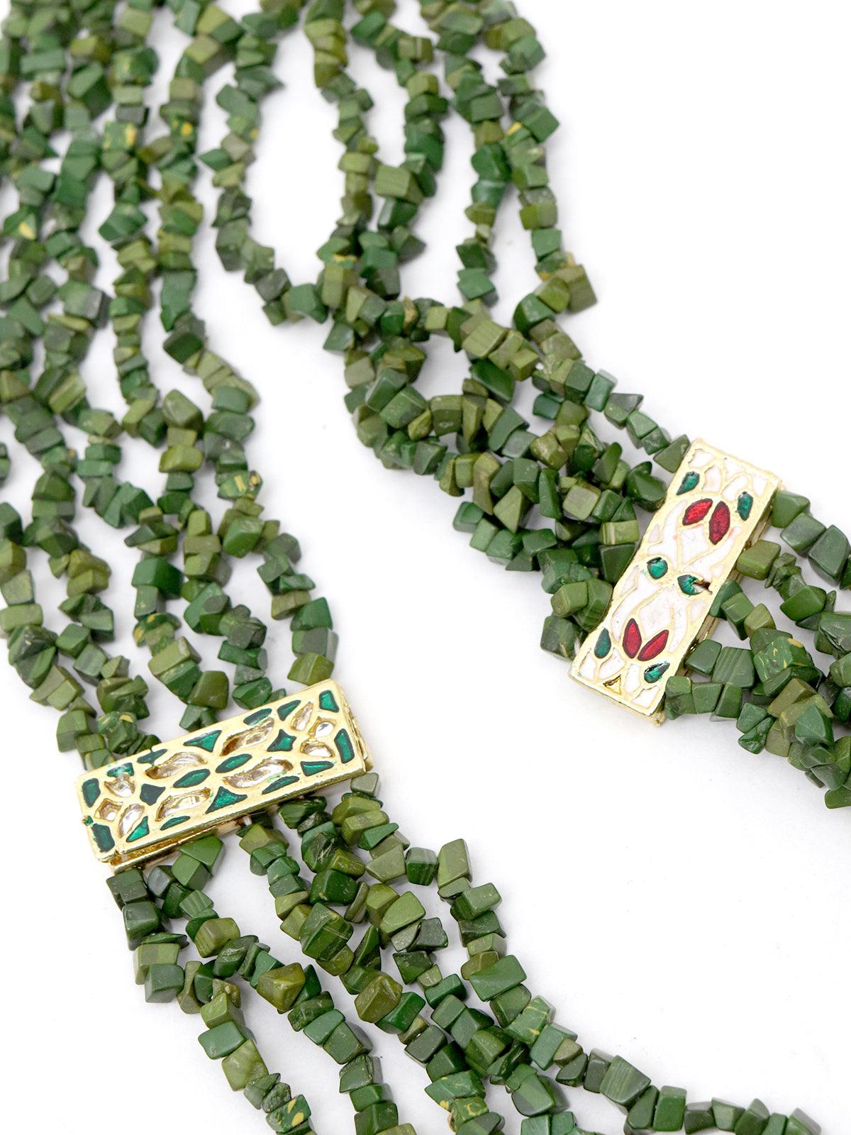 Women's Long Traditional Green Uncut Stone-Kundan Semi-Precious Necklace! - Odette