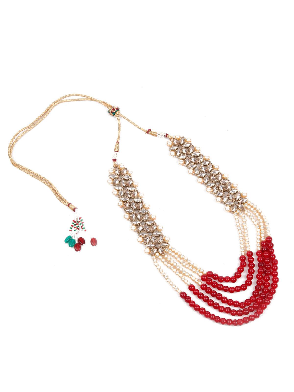 Women's Lovely Gold And Red Long Neck Piece - Odette