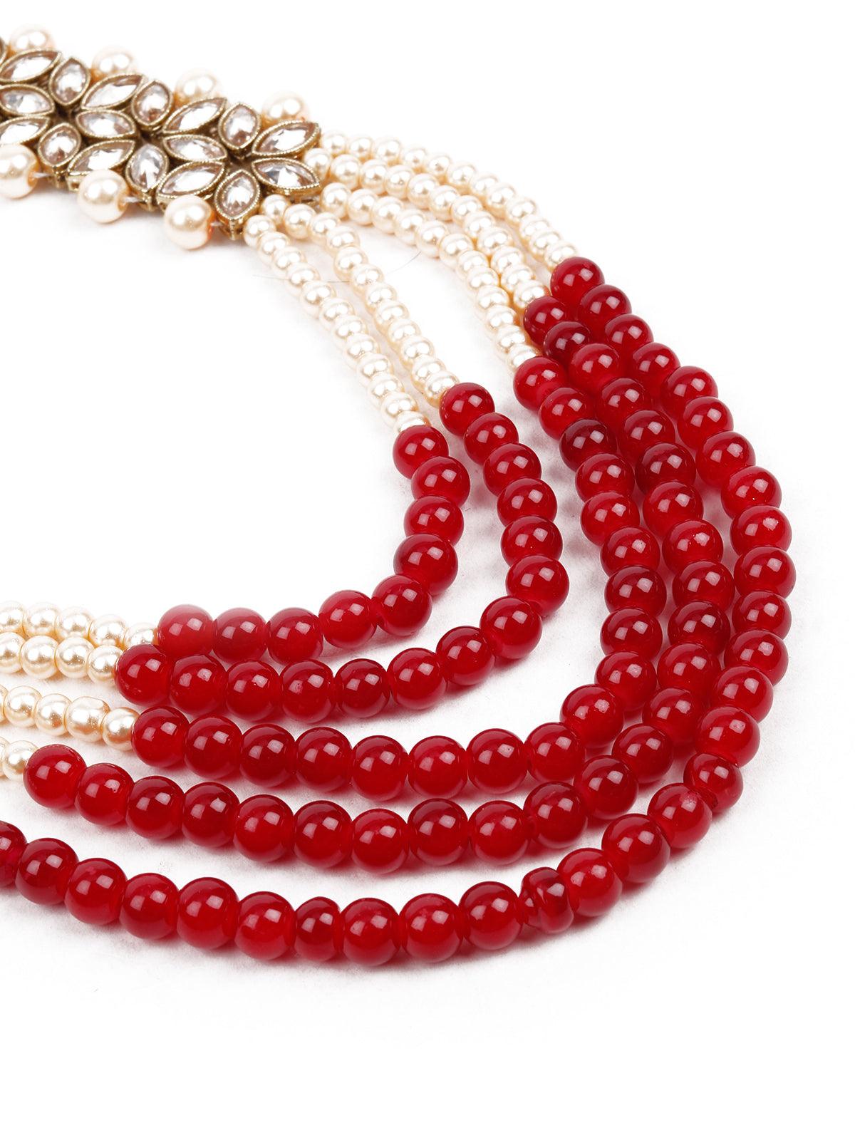 Women's Lovely Gold And Red Long Neck Piece - Odette