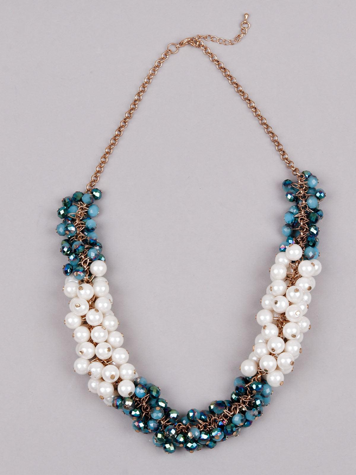 Women's Lovely White And Blue Long Neck Piece - Odette