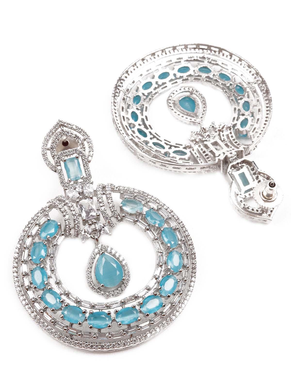 Women's Luxuriant German Rhodium And Blue Dangling Earrings - Odette