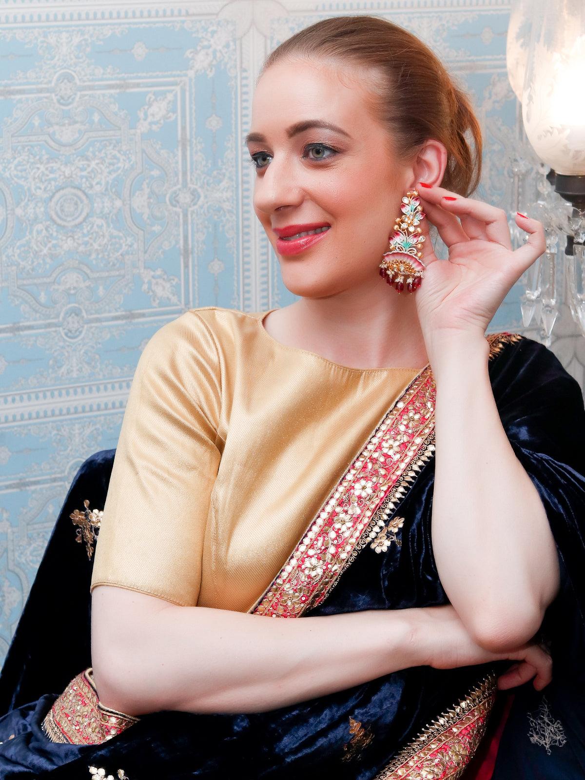 Women's Luxuriant Gold Multicolored Dangling Earrings - Odette