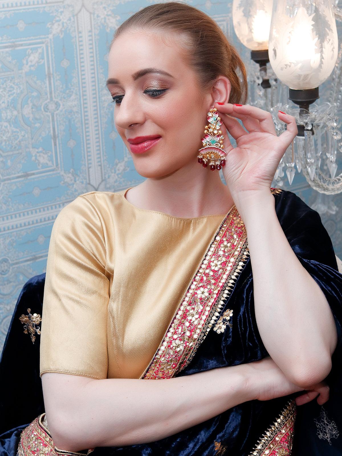Women's Luxuriant Gold Multicolored Dangling Earrings - Odette