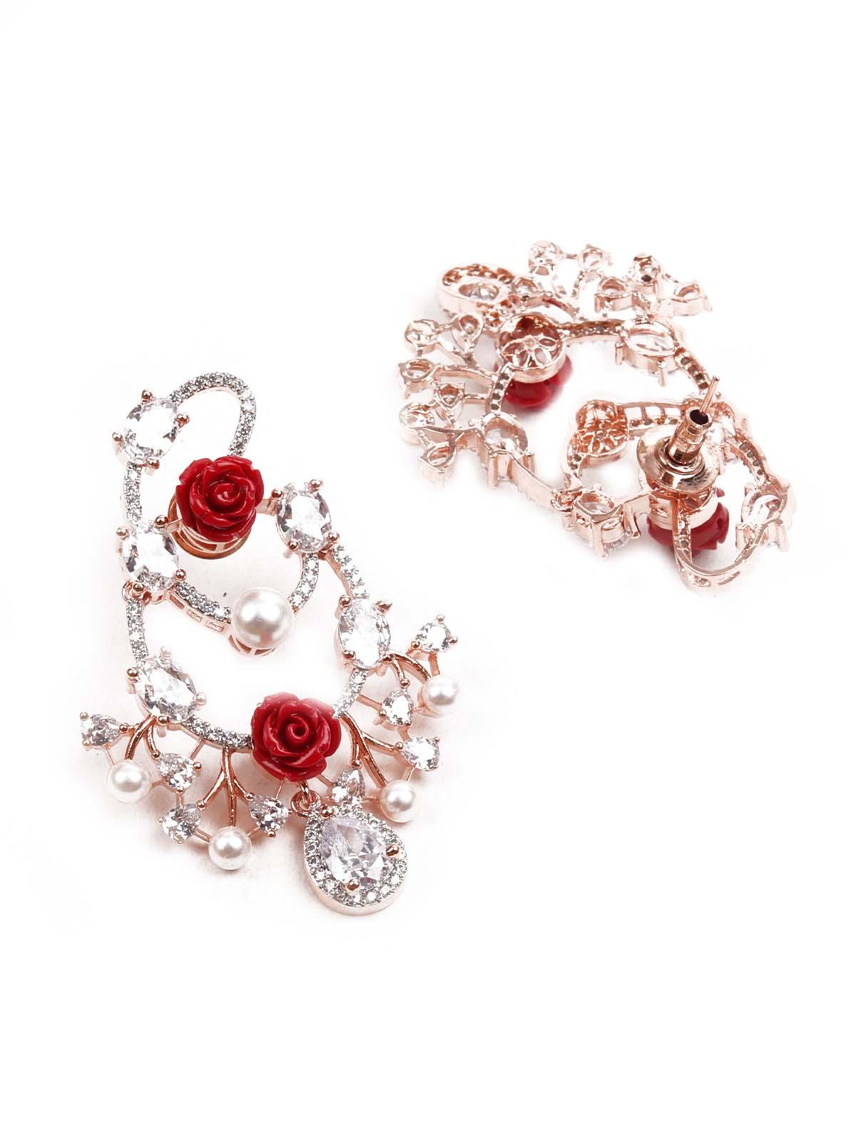 Women's Luxuriant Rose Studded Dangling Earrings - Odette