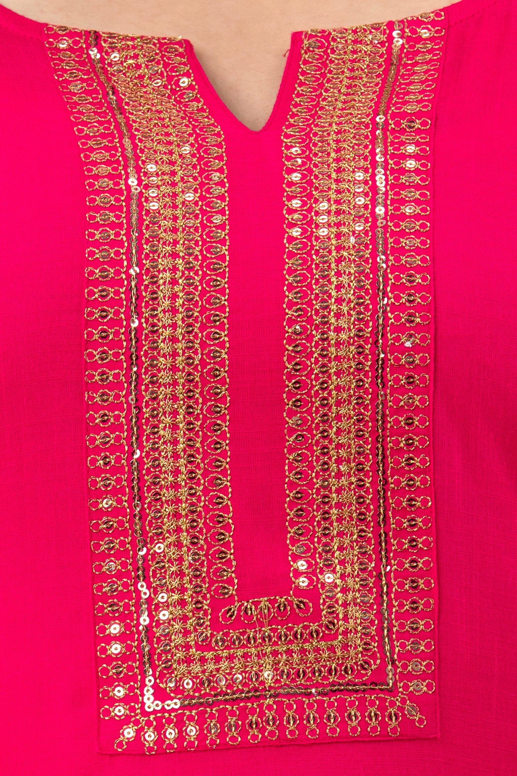 Women's Embellished Viscose Rayon Straight Kurta (Pink) - Charu