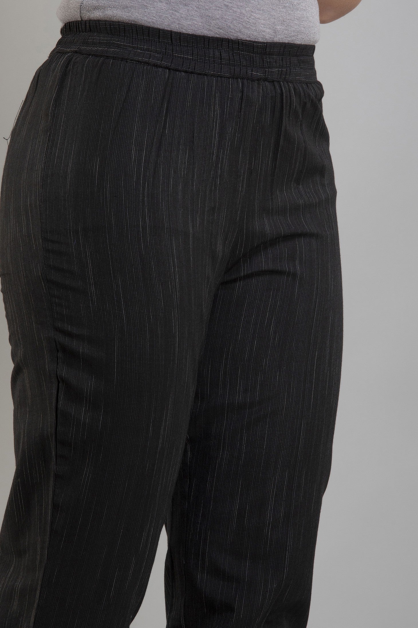 Women's Woven & Striped Cotton Blend Straight Kurta Pant & Dupatta Set (Black) - Charu