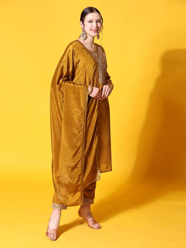 Women's Ethnic Motifs Yoke Design Kurta With Trousers & Dupatta - Noz2Toz