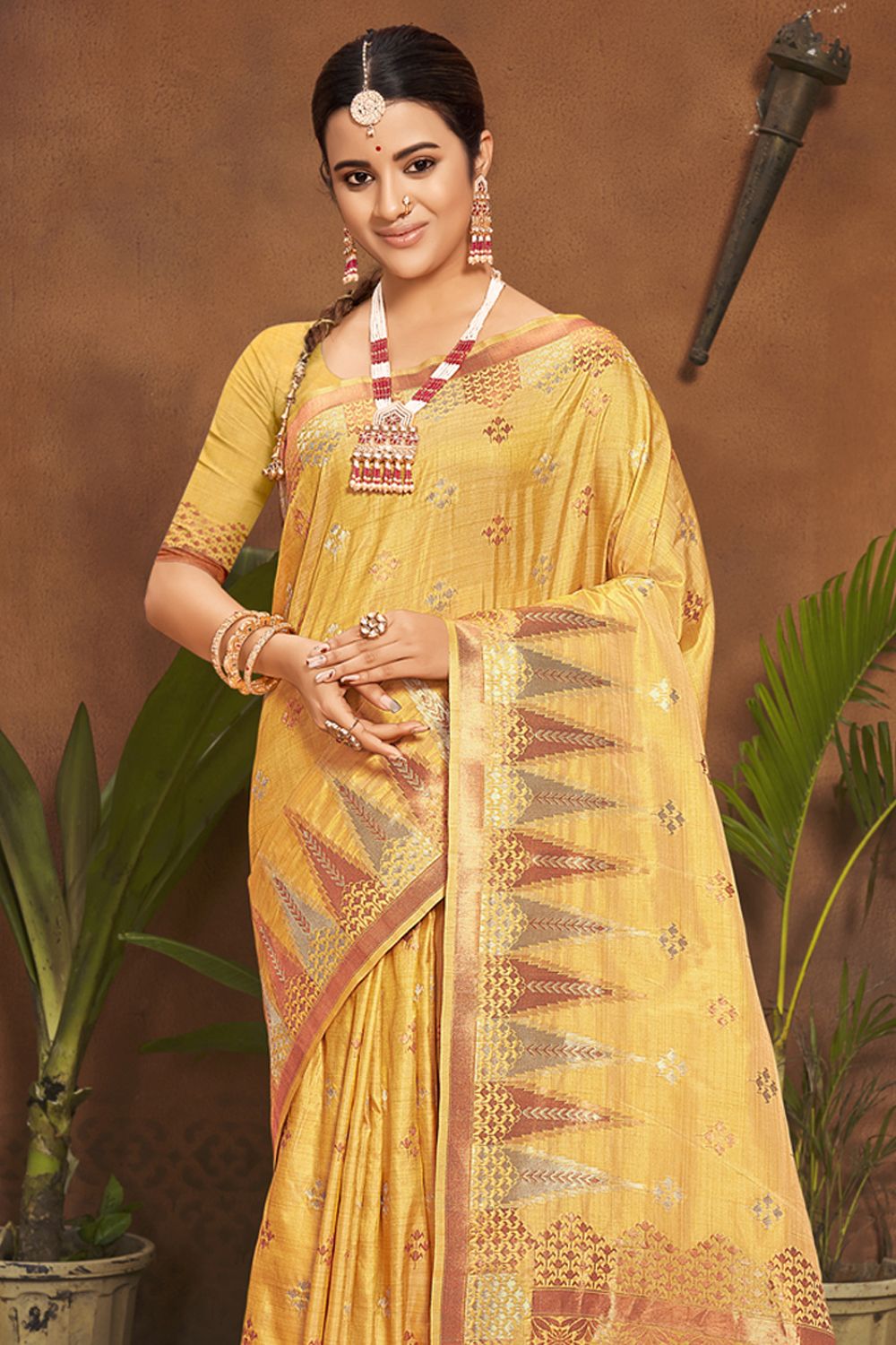 Women's Yellow Silk Woven Zari Work Traditional Tassle Saree - Sangam Prints