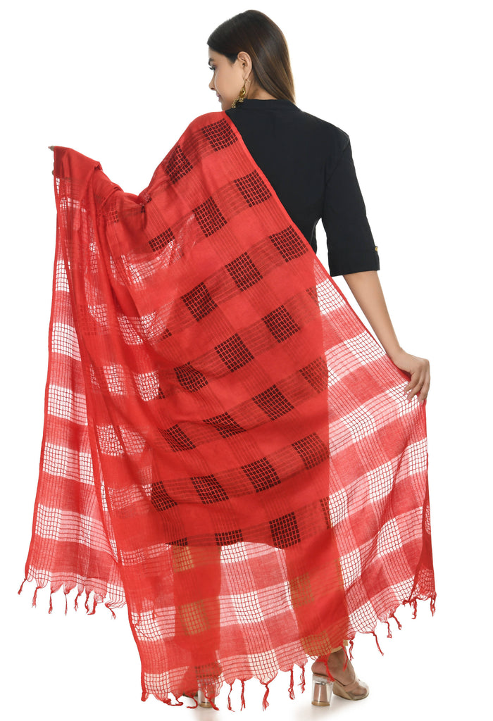 Women's Red Colour Window Design Cotton Dupatta Mfd0014