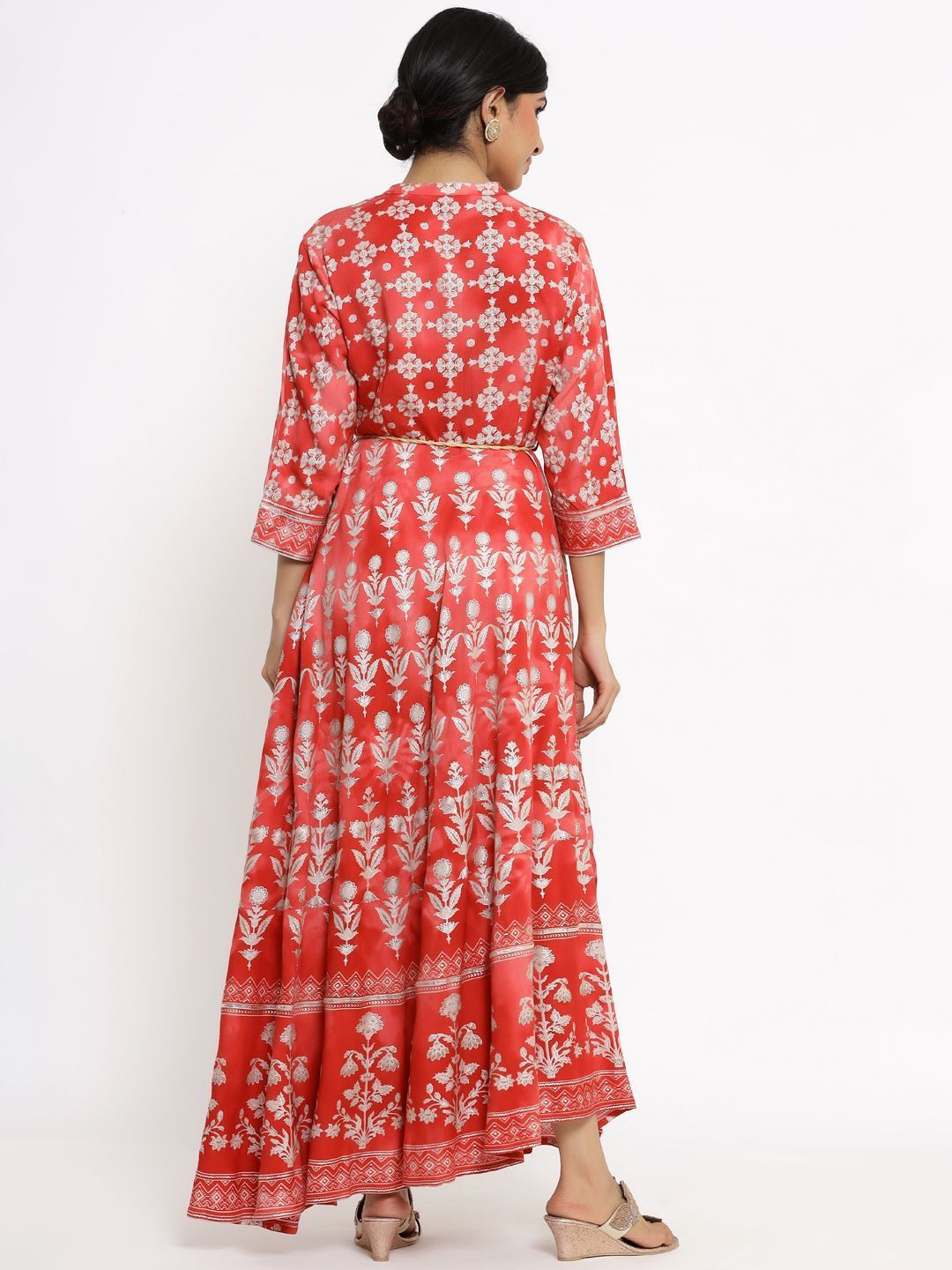 Women's Printed Flared Dress with Waist Tie-up - Juniper