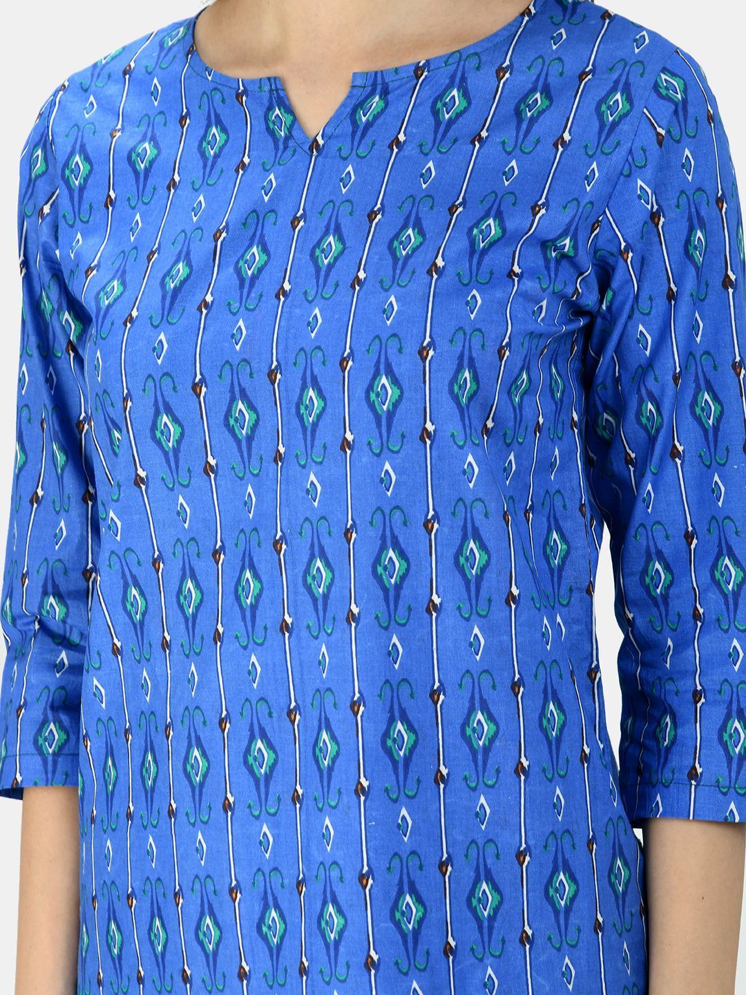 Women's Robin Blue Cotton Printed Half Sleeve V Neck Casual Night Suit - Myshka