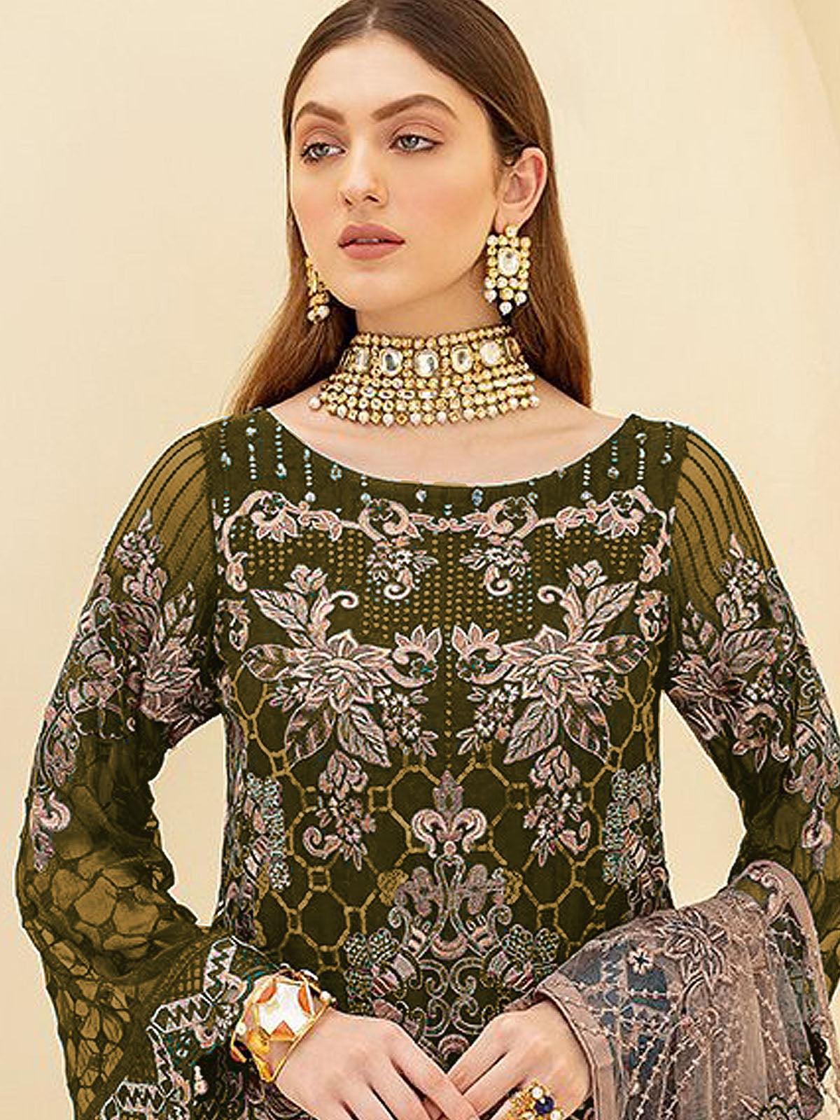 Women's Mahendi Heavy Embroidered Salwas Suit Set - Odette