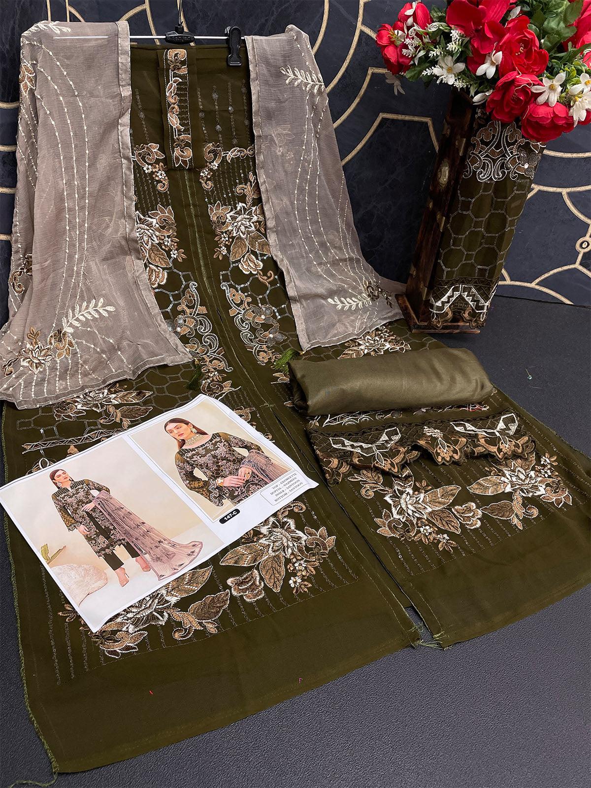 Women's Mahendi Heavy Embroidered Salwas Suit Set - Odette