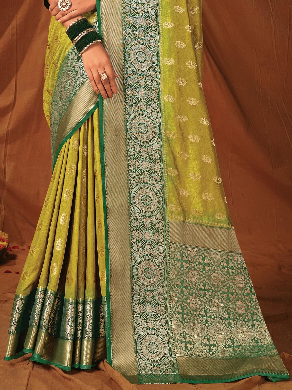 Women's Mahendi Silk Heavy Jari Wevon Designer Saree - Odette