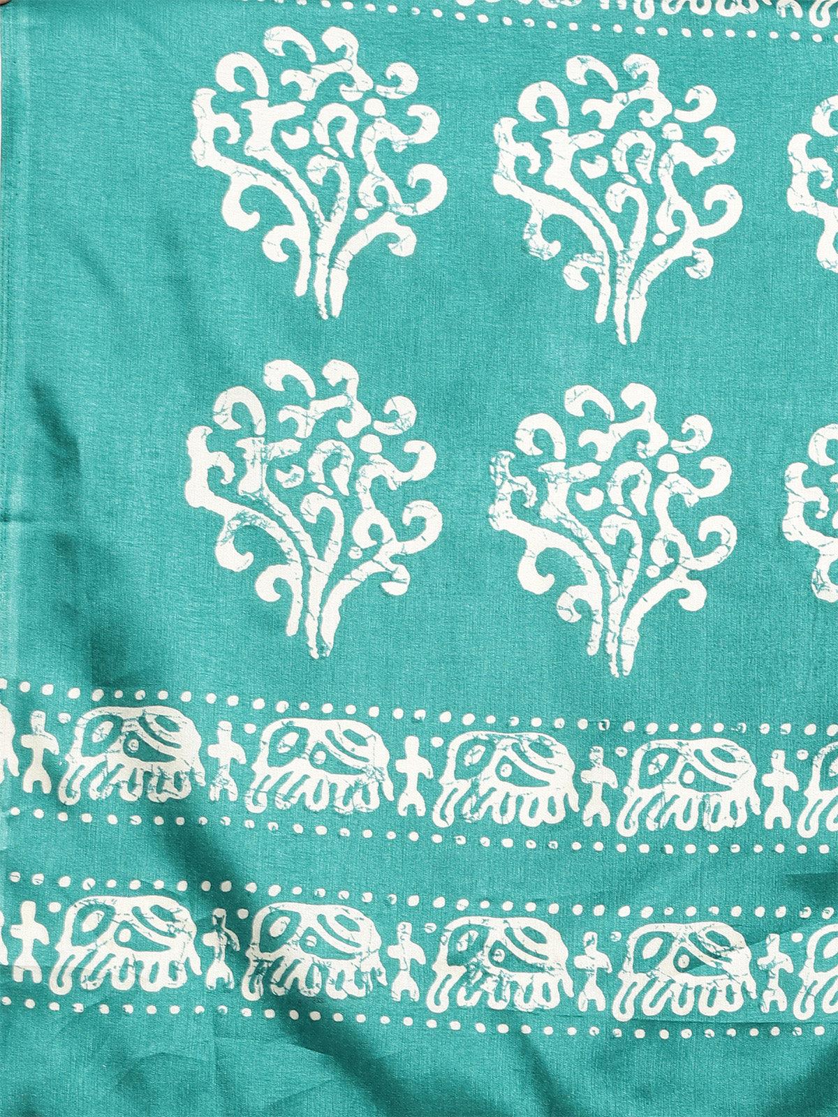 Women's Manipuri Silk Navy Blue Printed Saree With Blouse Piece - Odette