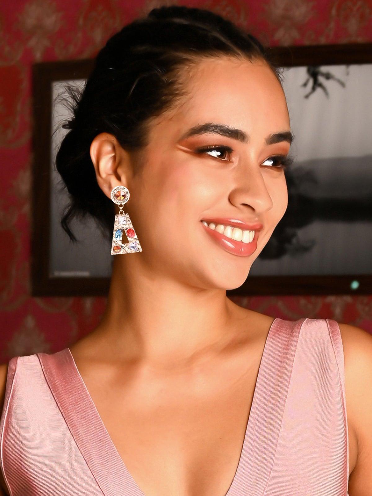 Women's Marble Effect Gemstone Embellished Drop Earrings - Odette