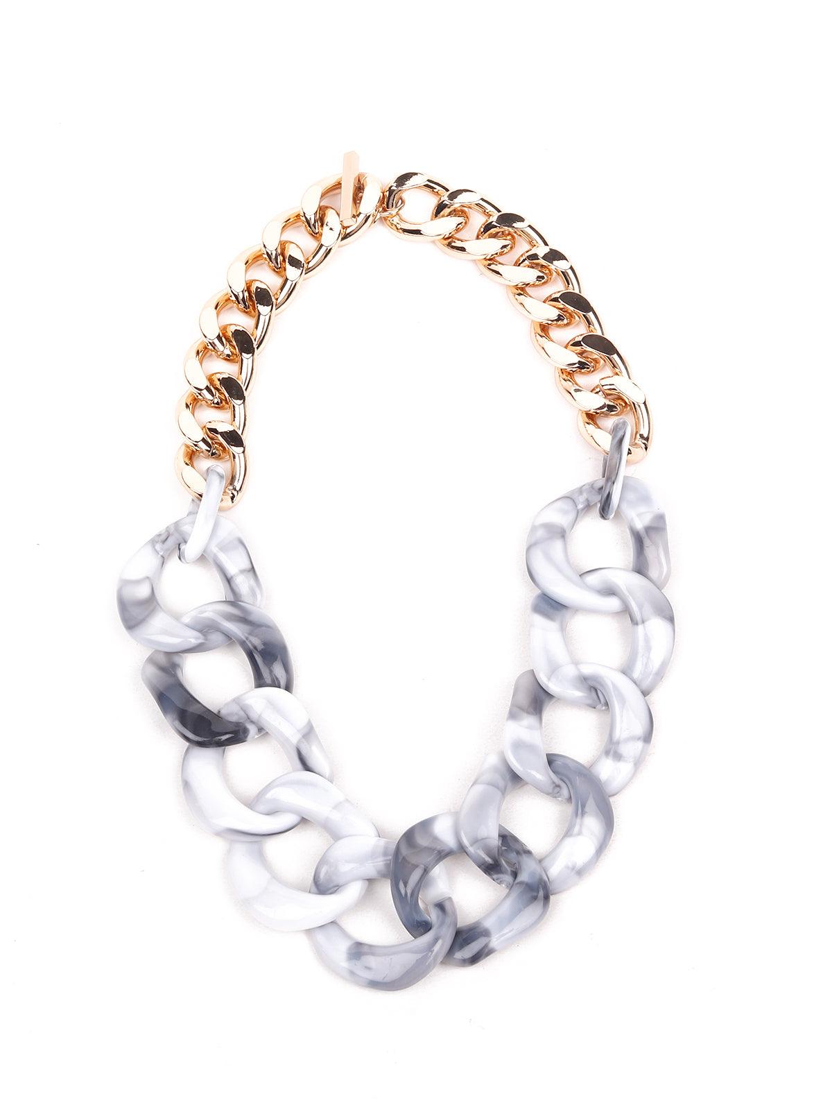Women's Marble Effect Grey And White Chunky Statement Necklace - Odette