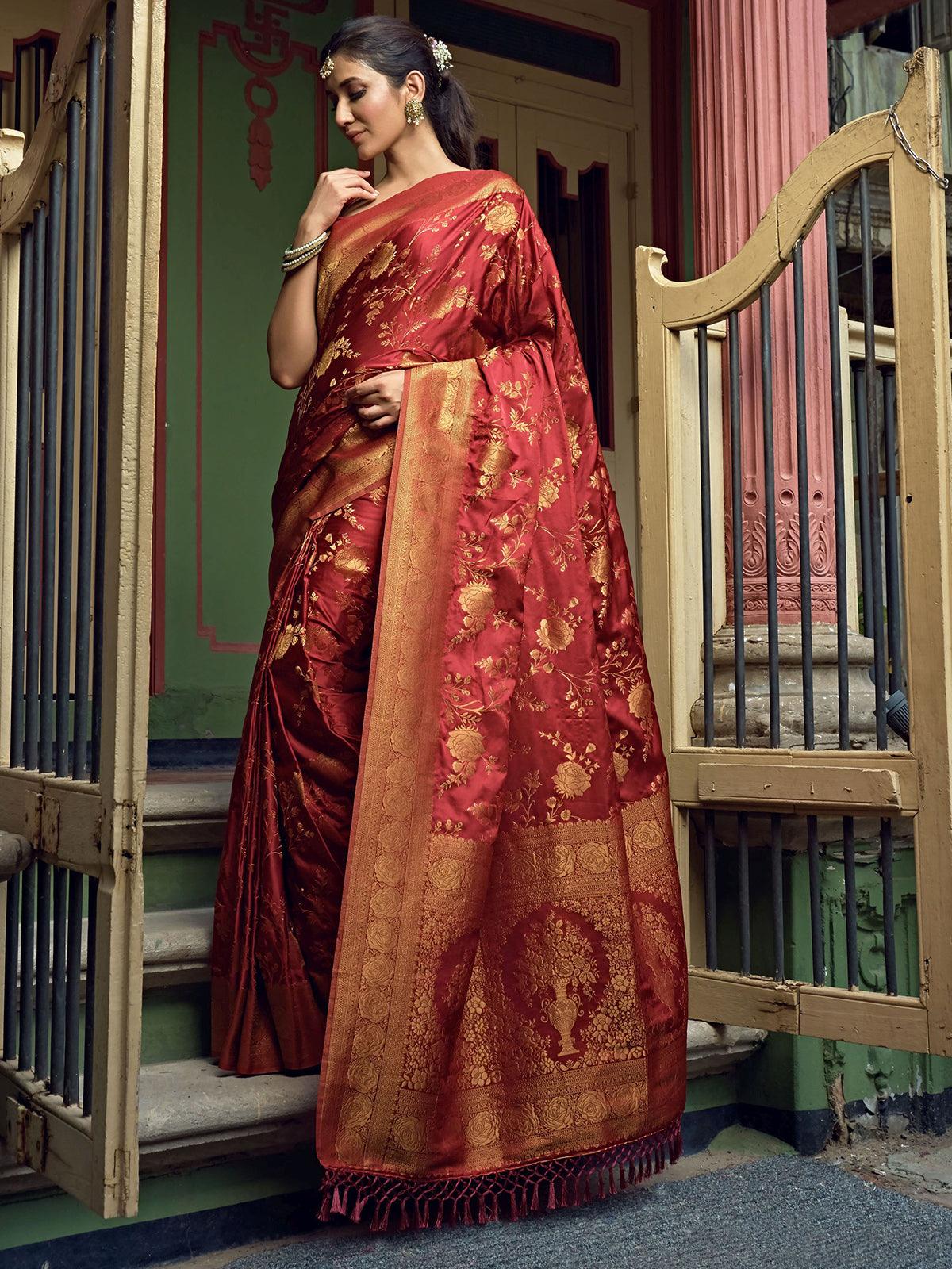 Women's Maroon Color Art Silk Saree With Art Silk Blouse - Odette