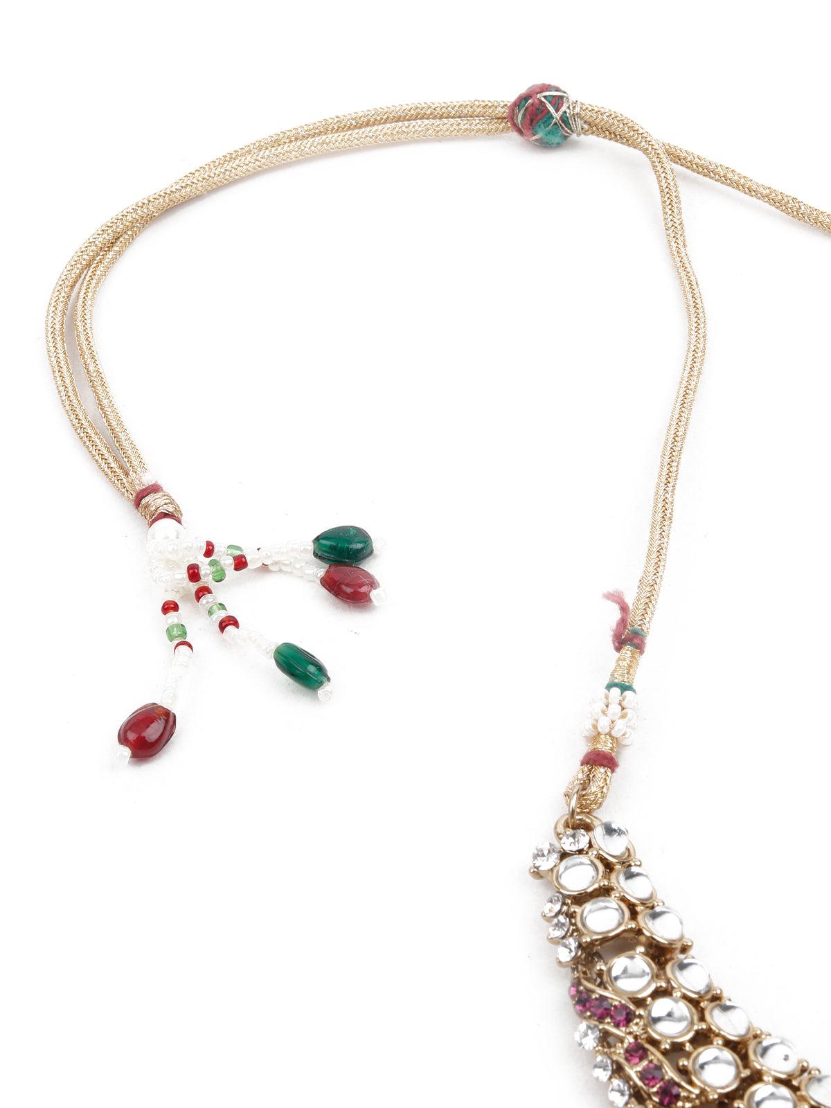 Women's Maroon Necklace Set With Maang Tika - Odette