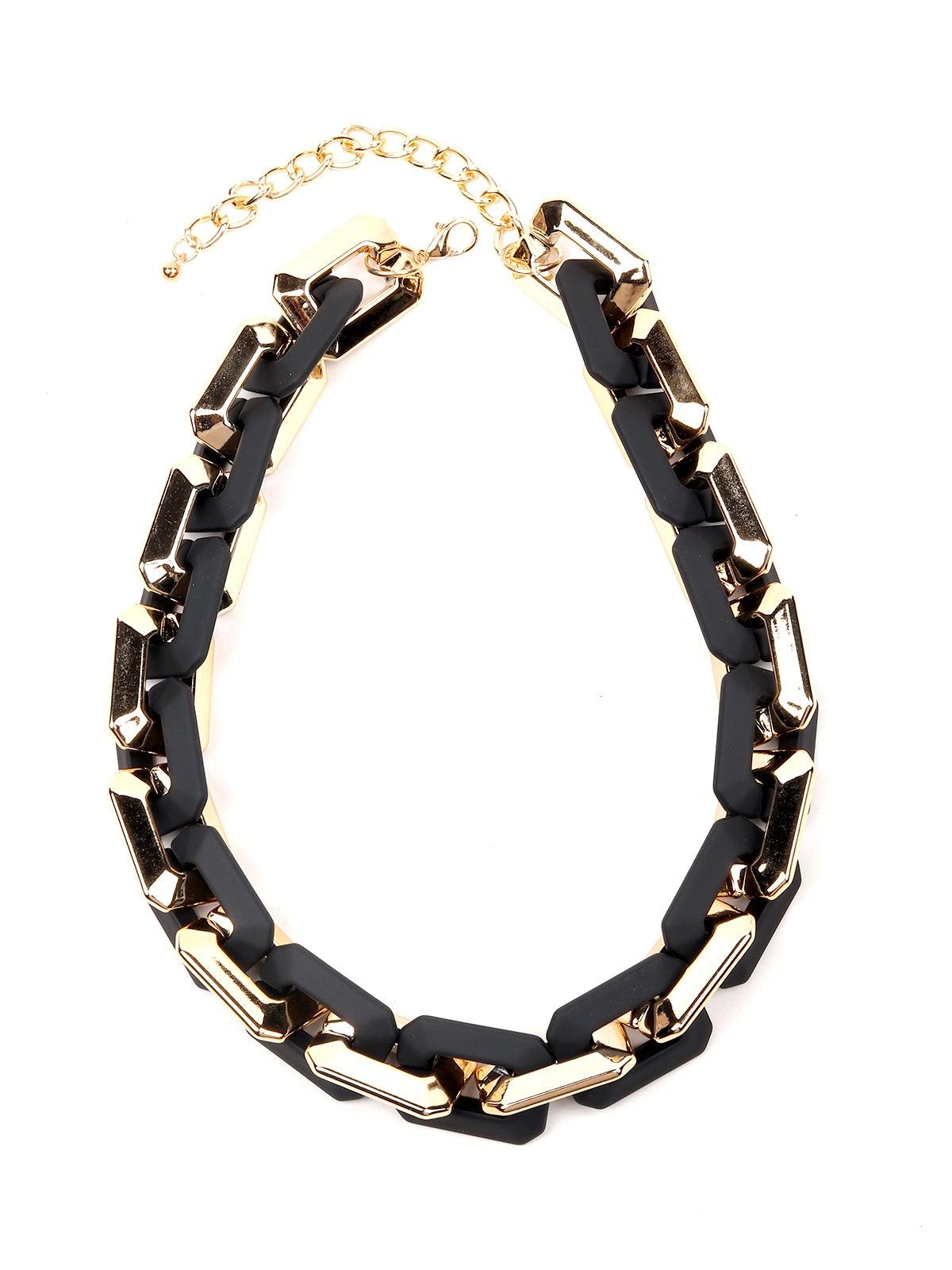Women's Matte Black And Gold Chunky Necklace - Odette