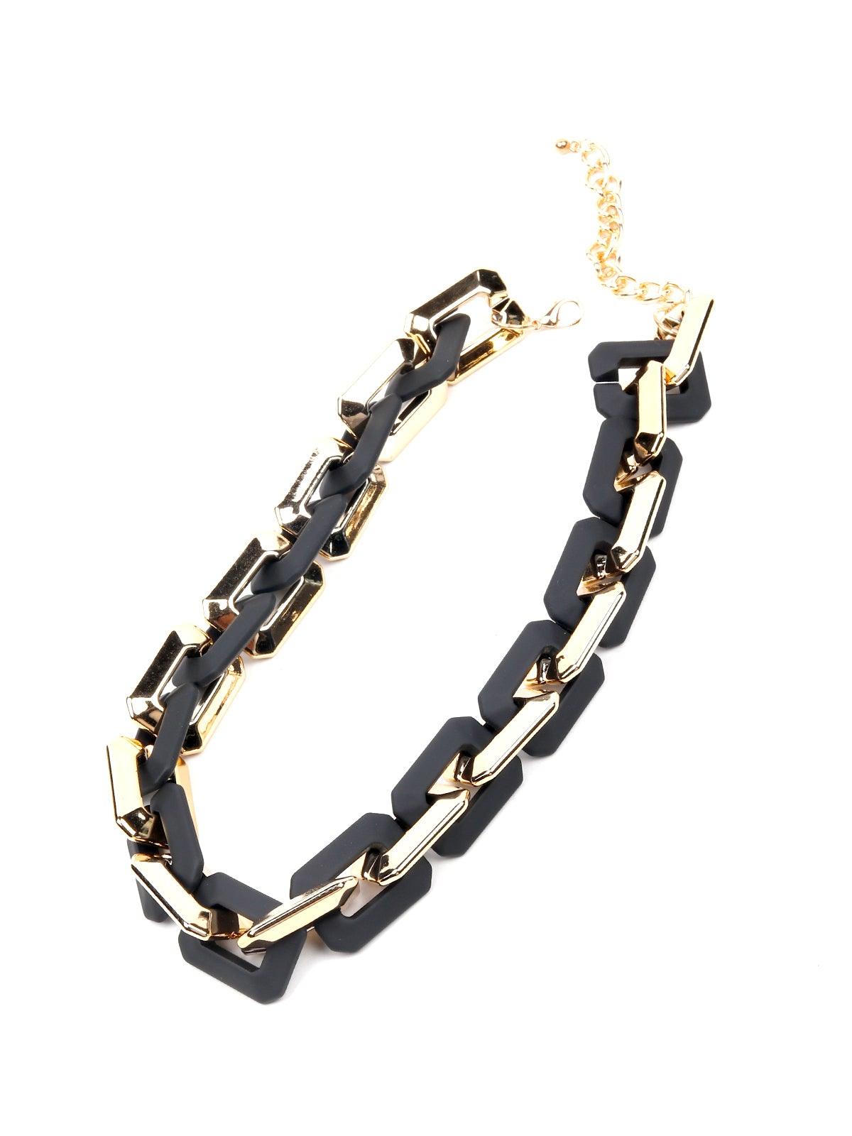 Women's Matte Black And Gold Chunky Necklace - Odette