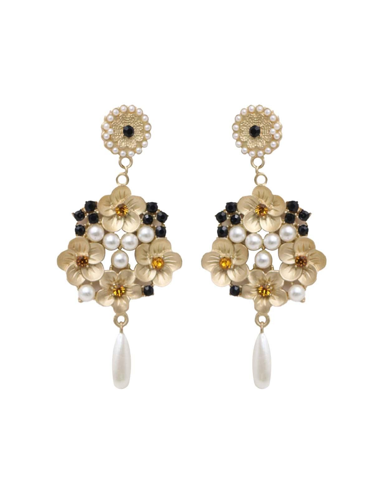 Women's Matted Golden Chiselled Dangle Earrings - Odette