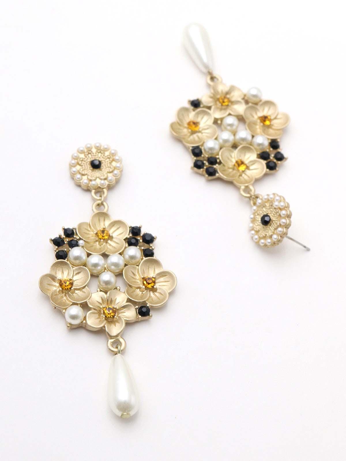 Women's Matted Golden Chiselled Dangle Earrings - Odette
